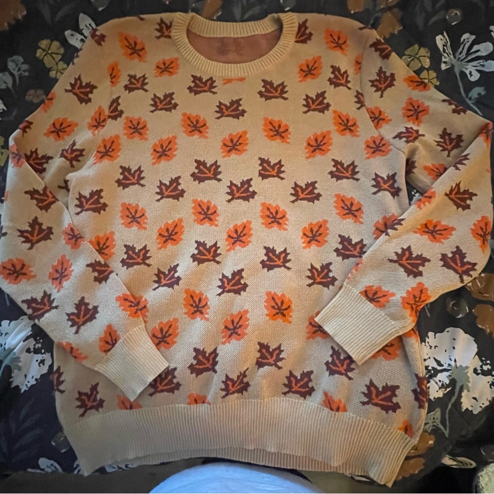Autumnal leaves Crew Neck Sweater in Orange and Brown